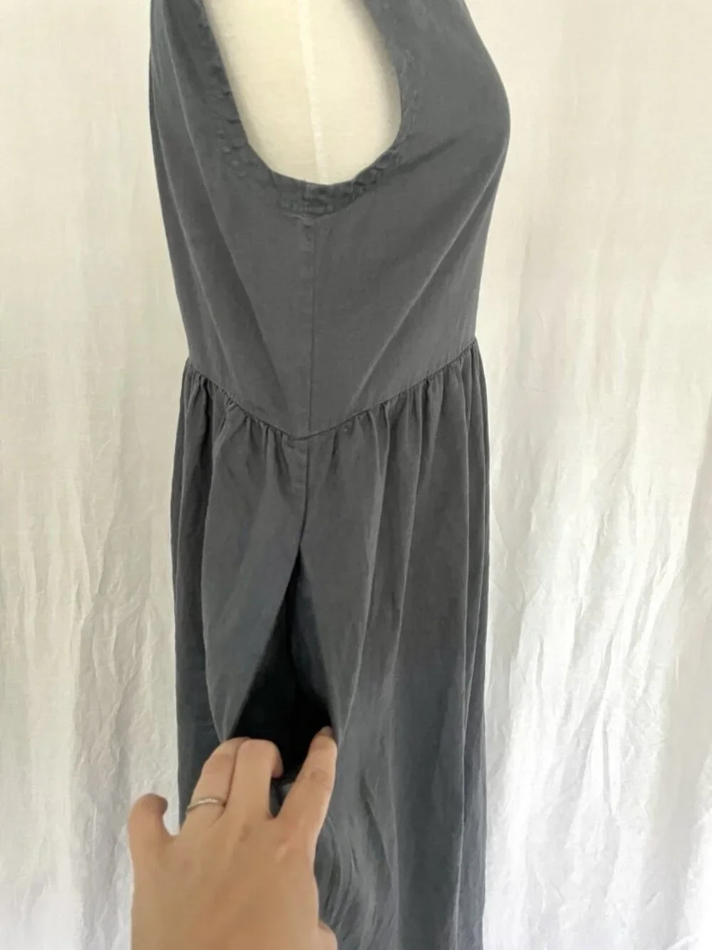 The White Company White Label 100% Linen Split-Neck Maxi Dress Dusty Blue size 8